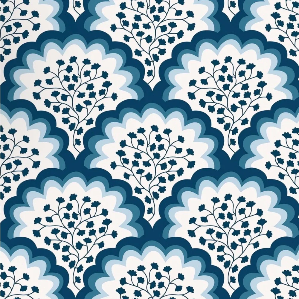 Blue and White Damask Wallpaper Wall Decor